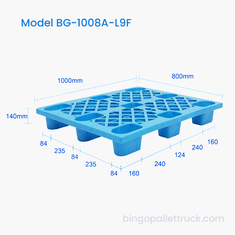 1000×800mm 4-modo Entry Light Officium Grid Novem Pede HDPE Plastic Pallet