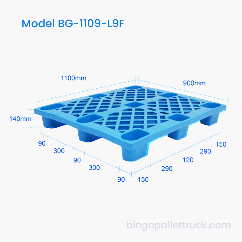 1100×900mm Dura lux Officium Novem Pedes HDPE Plastic Pallet ad Material Tractantem