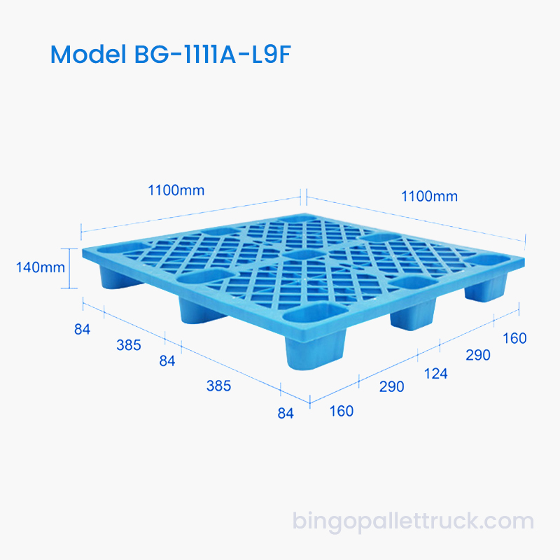1100x1100mm Lux Officium 9-Leg Plastic Pallet cum 4-via Entry for Pallet Jack