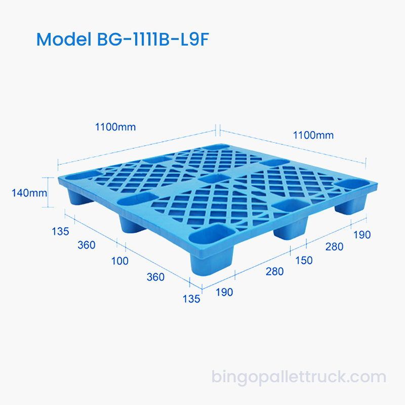 1100x1100mm 9-Leg Plastic Pallet Optimized for Pallet Jack and Forklift Use