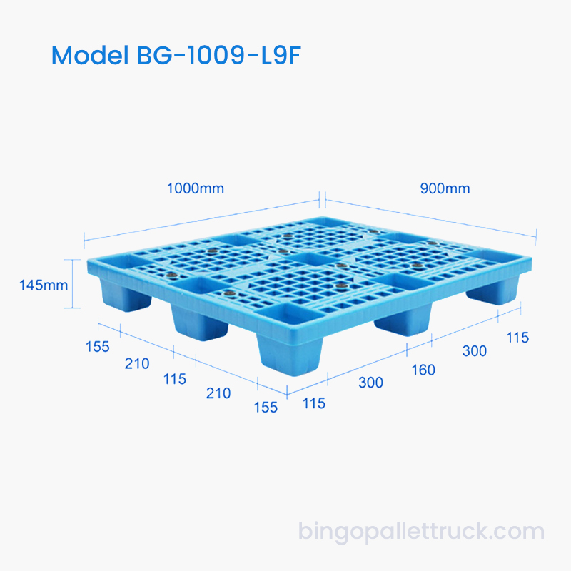 1000x900mm Single-Sorsed Light Officium Plastic Pallet cum Grid Circumda et IX Pedes