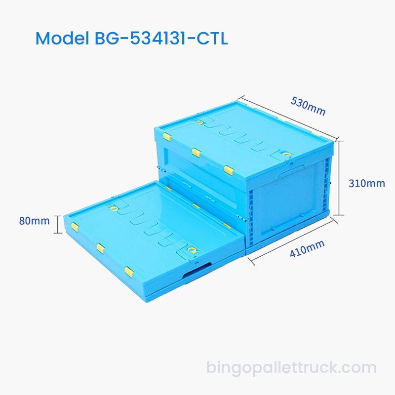 53L Collapsible Plastic Tote with Lid for Factory Workshops